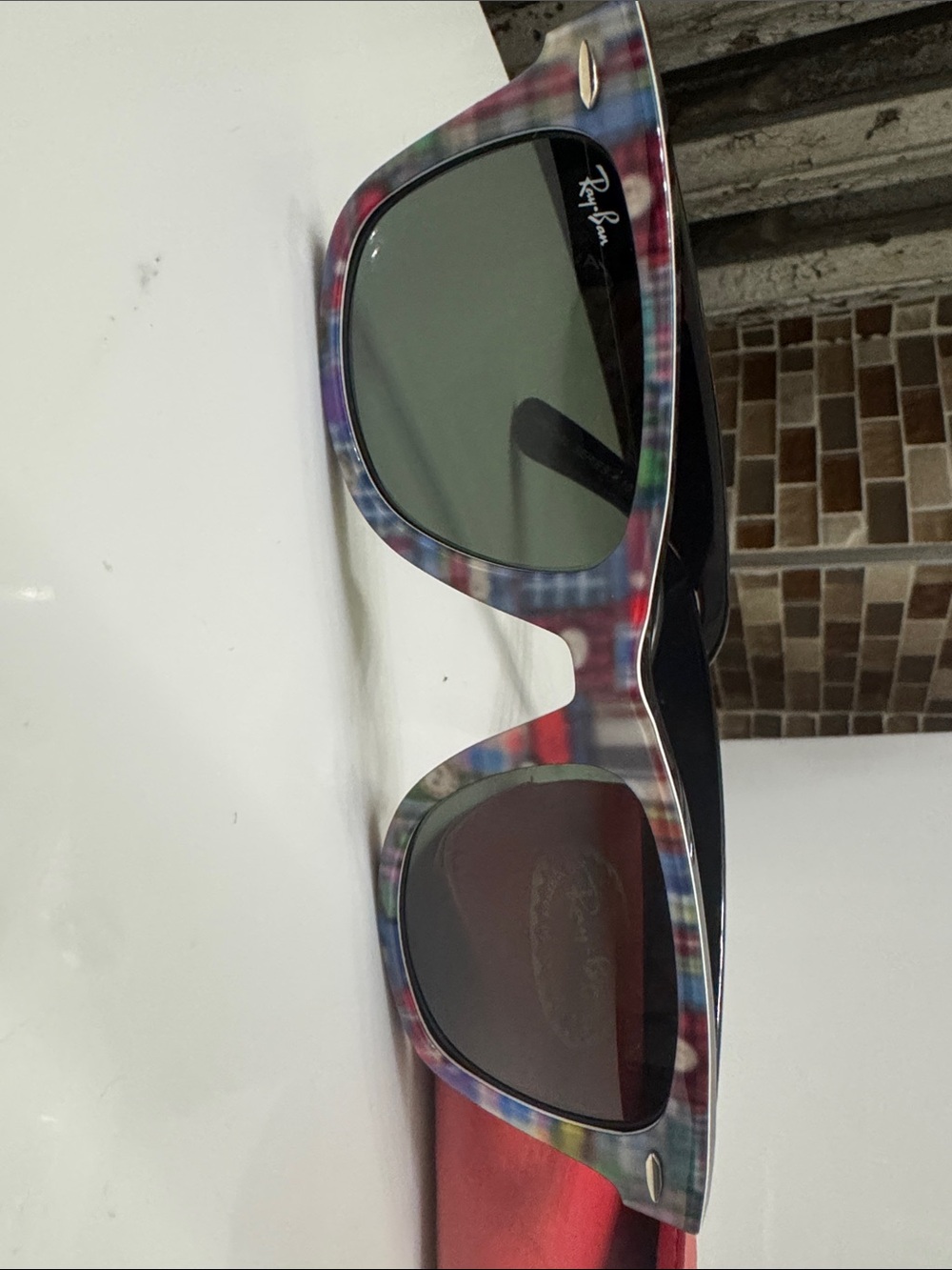Ray-Ban Multicolor Plaid Frame Sunglasses with black Lenses